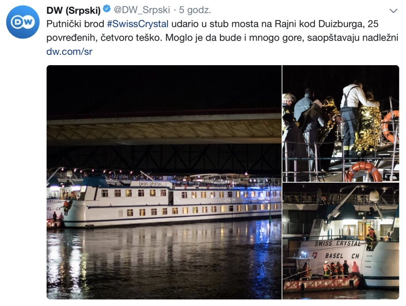 Niemcy: statek pasażerski uderzył w filar mostu nad Renem, 27 osób rannych - GospodarkaMorska.pl